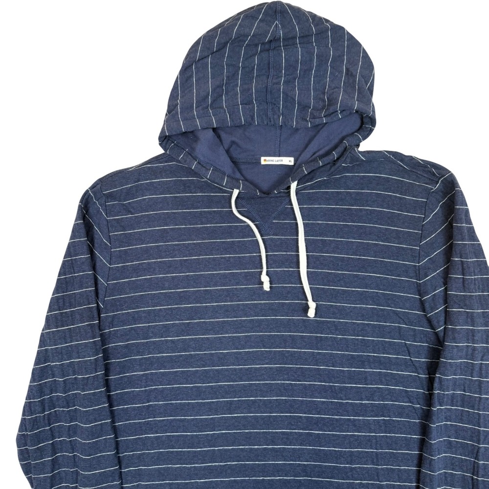 Marine Layer Hoodie XL 23x29 Striped Pullover Navy Pinstripe Coastal Casual Mens
